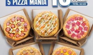 Promo DOMINOS PIZZA PAPI MINI - Beli 5 Pizza Mania cuma Rp. 13RB per pizza