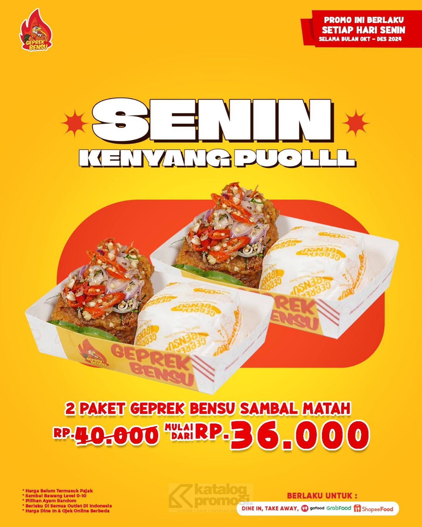 Promo Geprek Bensu Paket 2 Geprek Bensu Sambal Matah Cuma Rp 36 Ribu*