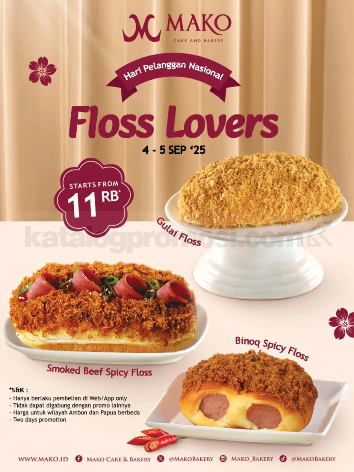 Promo Mako Harpelnas Roti Floss Mulai Rp11.000 Promo Mako Harpelnas Roti Floss mulai Rp11.000 berlaku 4-5 September 2025 via website dan aplikasi MAKO