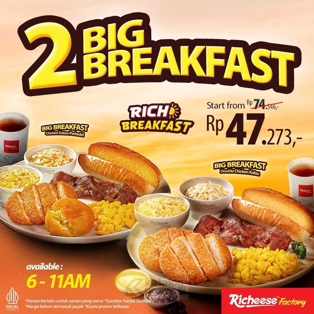 Promo Richeese Factory Big Breakfast Berdua cuma Rp. 47ribuan