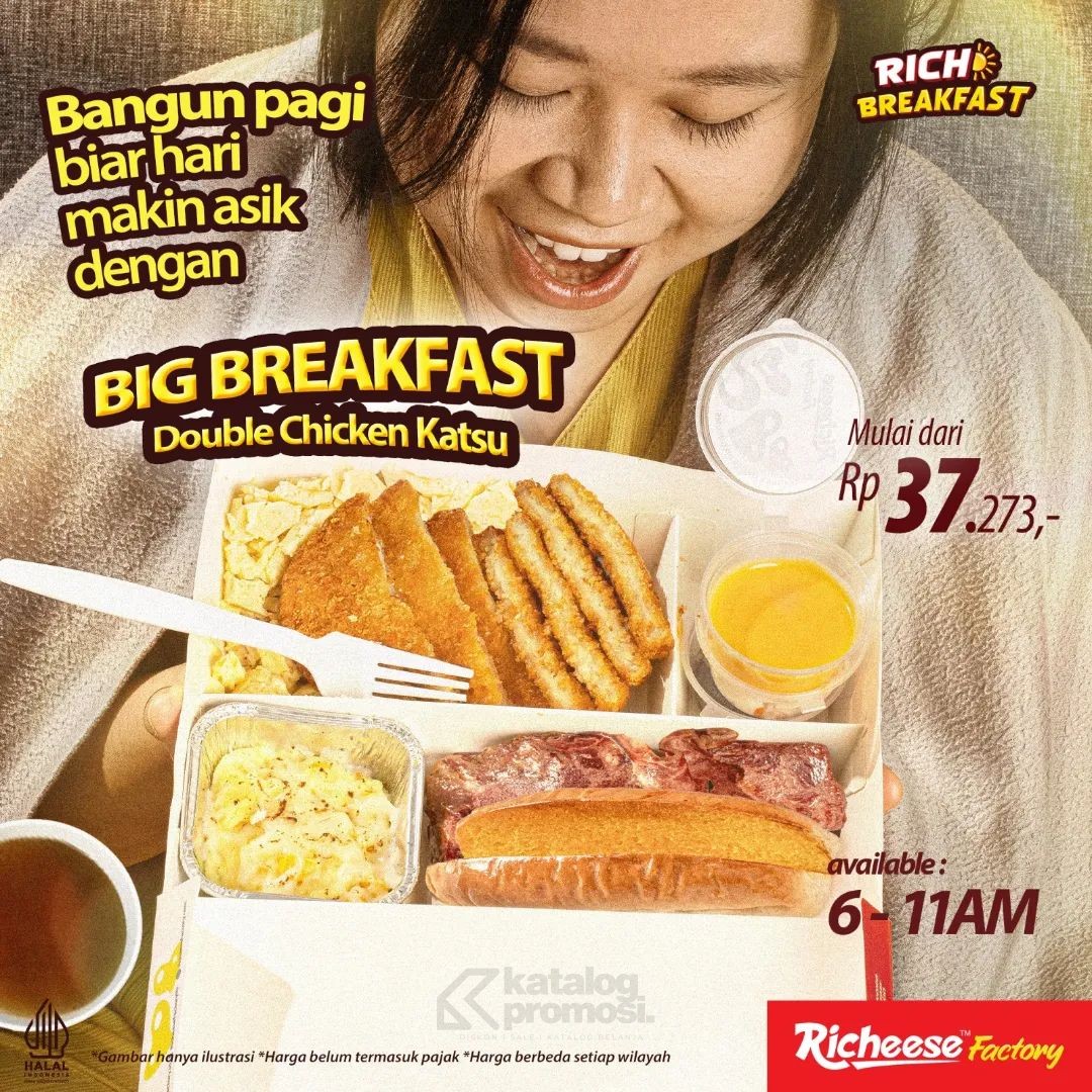 Promo Richeese Factory Big Breakfast Double Chicken Katsu mulai Rp. Rp37.273