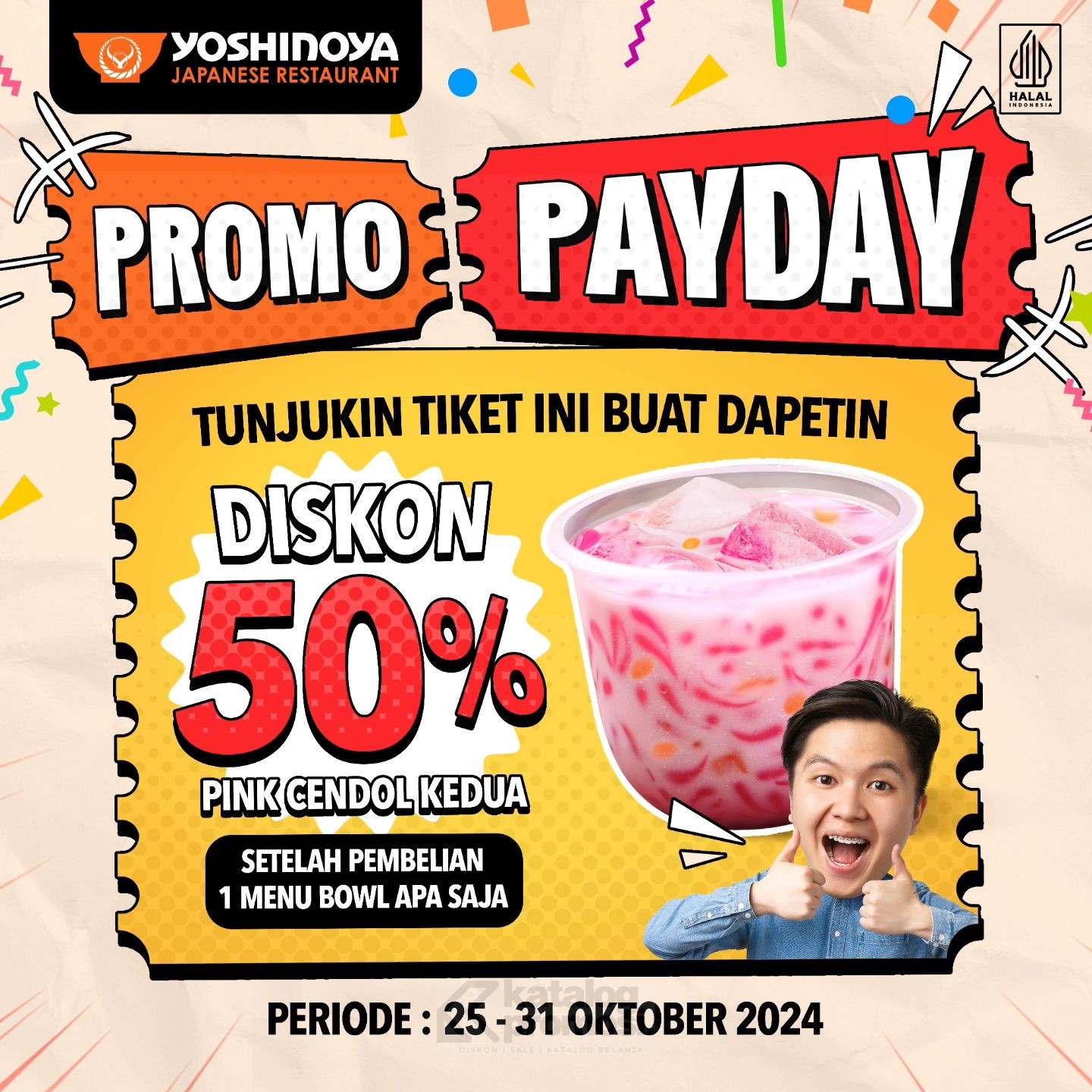 Promo YOSHINOYA PAYDAY – DISKON 50% untuk Pink Cendol Kedua*