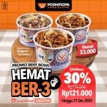 Promo Yoshinoya Beef Bowl Ber-3 Diskon 30% Khusus Pemesanan Via ShopeeFood