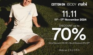 Promo Cotton On 11.11 Fashion Sale – Diskon hingga 70% di Shopee & Zalora, dengan ekstra diskon 11% dan Buy 2 Discount 21%. Berlaku 11-17 November 2024!