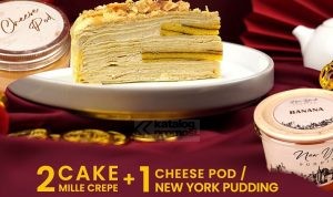 Promo First Love Patisserie Special Deal 2 slices Crepe + 1 Cheese Pudding for only IDR 99,000