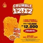 Promo Geprek Bensu Crumble 12.12 - Harga Spesial 1 Ayam Crumble + 1 Sambal Original mulai Rp. 12.000