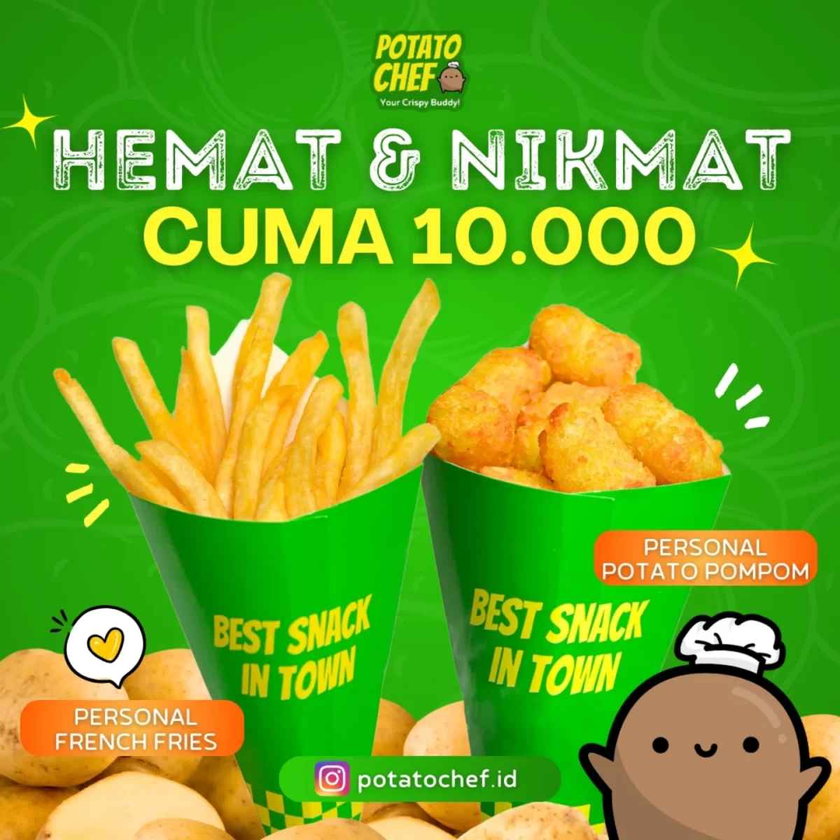 Promo Potato Chef Hemat & Nikmat - Beli Personal French Fries / Potato Pompom cuma Rp. 10.000
