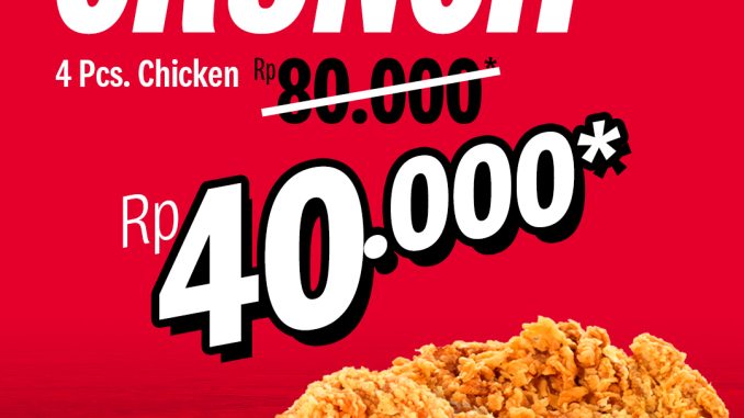 Promo KFC Midweek Crunch 4 pcs Chicken Rp40.000 eksklusif aplikasi KFCku tiap Selasa