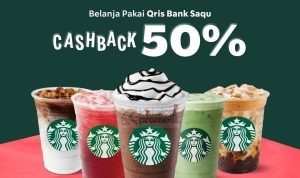 Promo Starbucks x QRIS Bank Saqu Cashback 50%