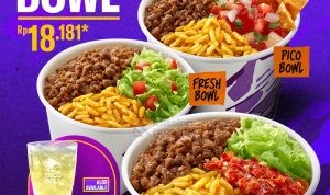 Promo Taco Bell Bell Bowl mulai Rp. 18.181 dengan varian Pico Bowl, Fresh Bowl, atau Spicy Bowl. Tambah lemonade hanya Rp. 4.545.