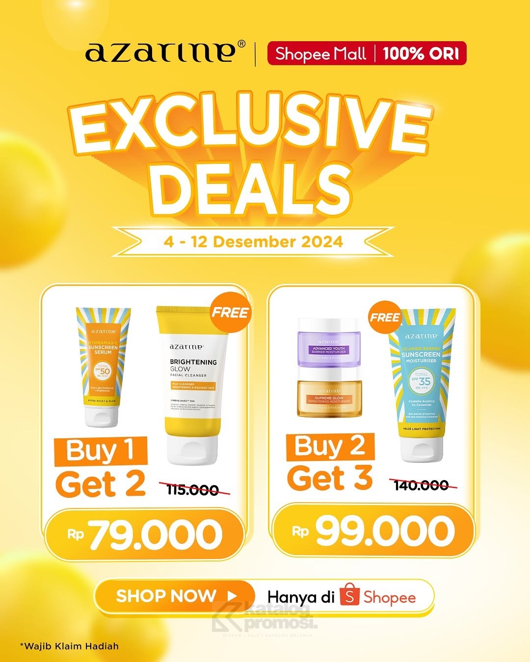 Azarine EXCLUSIVE DEALS di Shopee - dapatkan Diskon dan Hadiah Gratis