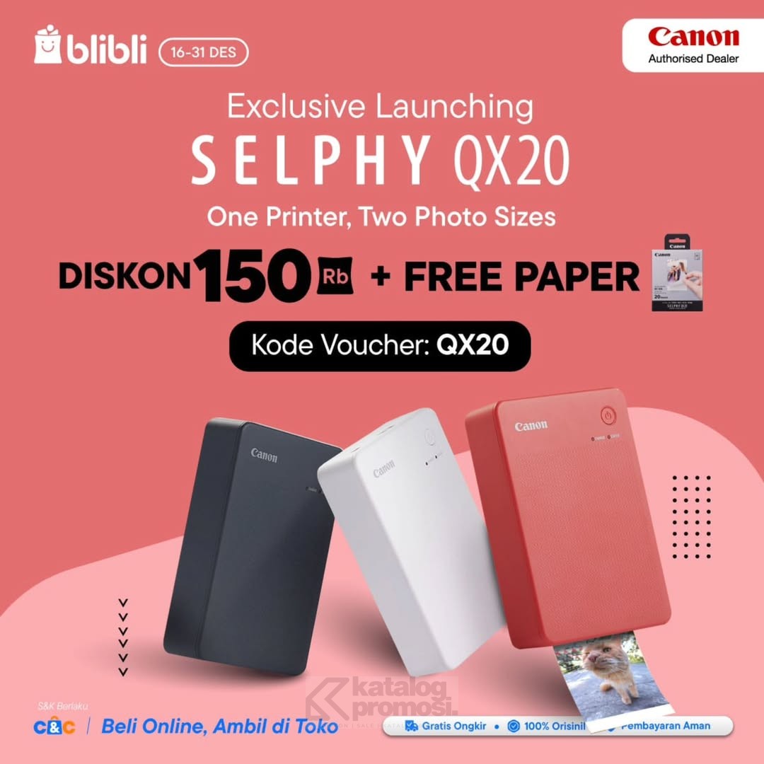 Pre Order Canon SELPHY QX20 Eksklusif di Blibli dapatkan Diskon dan FREE PAPER