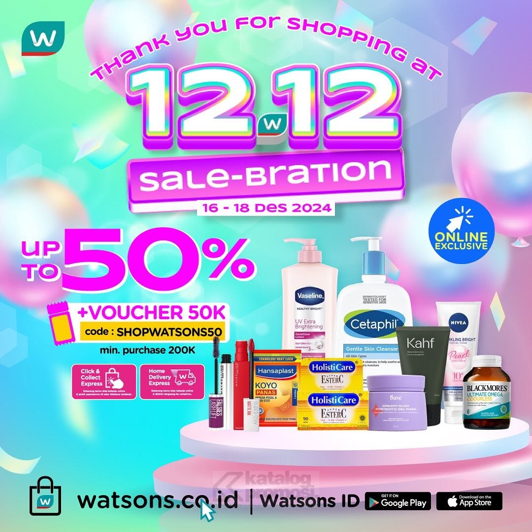 Watsons 12.12 Thank You Sale Diskon hingga 50%