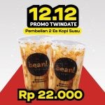 Promo BeanSpot Twindate 12.12 - Beli 2 Es Kopi Susu hanya Rp. 22.000 dengan ShopeePay