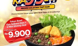 Promo HokBen Spesial Bank Saqu - Beli 1 Tokyo Bowl Gyu Soboro Don + 2 Mini Shrimp Roll cuma Rp. 9.900