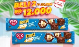 Promo Indomaret Eskrim Day: Beli 2 Wall's Feast Pop Vanilla & Caramel hanya Rp12.000. Berlaku 12 Januari 2025 di toko & Klik Indomaret.