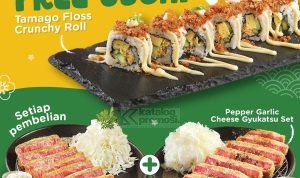 Promo Kimukatsu Gyukatsu Sushi Party Gratis Tamago Floss Crunchy Roll!