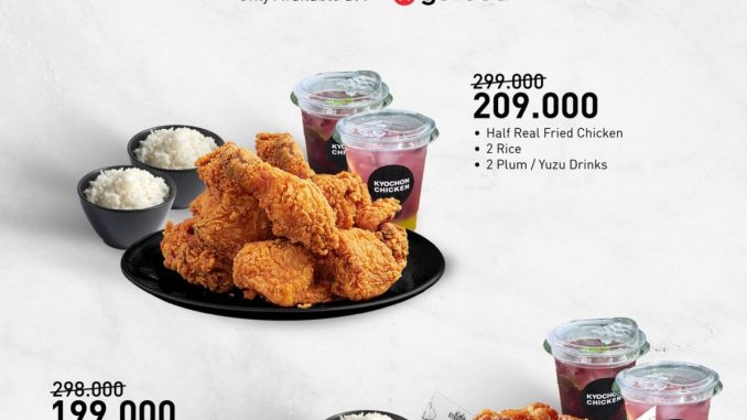 Promo Kyochon Steal Deal Bundles mulai Rp. 199.000 dengan half chicken + 2 rice + 2 plum/yuzu drinks via GoFood