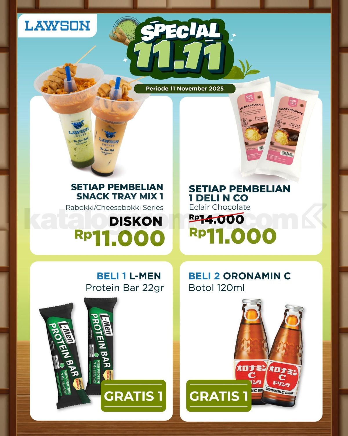 Promo Lawson 11.11 Diskon & Beli 1 Gratis 1 promo Lawson 11.11 diskon dan beli 1 gratis 1 berlaku 11 November 2025 di seluruh outlet
