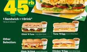 Promo Subway SUB DEALS 1 Sandwich + 1 Drink hanya dengan Rp 45.000*