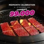 Promo Super Yakiniku Midmonth Celebration! Cashback Rp. 99.000 dengan Bank Saqu