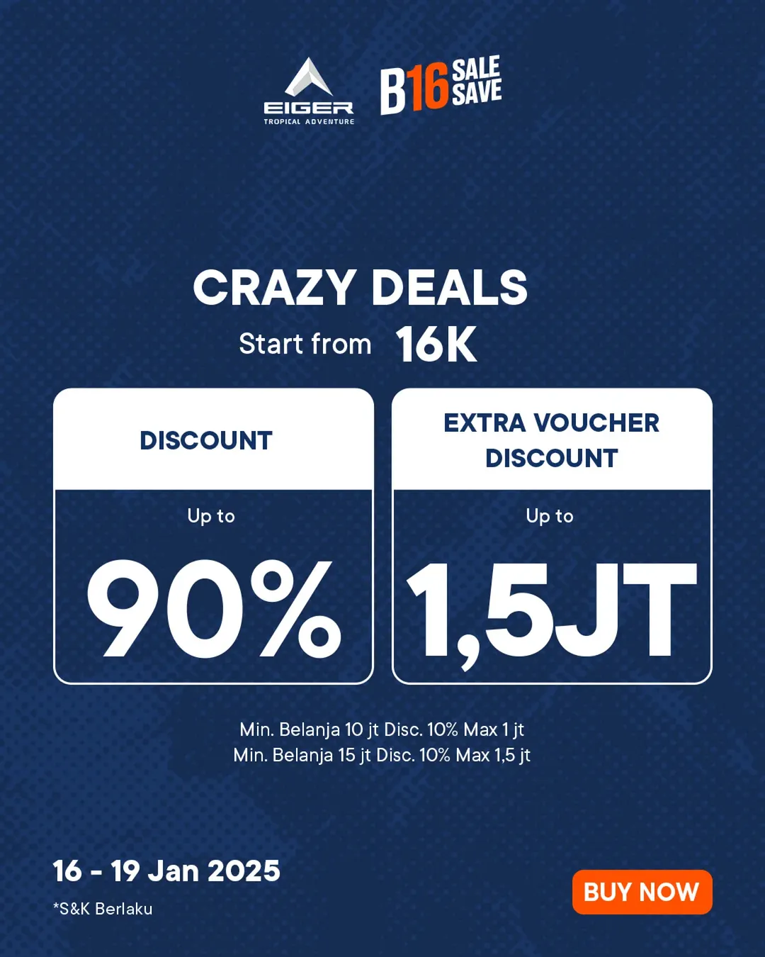 EIGER B16 SALE SAVE Crazy Deals Mulai dari 16K!
