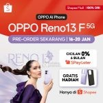 OPPO Reno 13F kini Hadir di Shopee Pre-Order dan dapatkan Promo Spesial