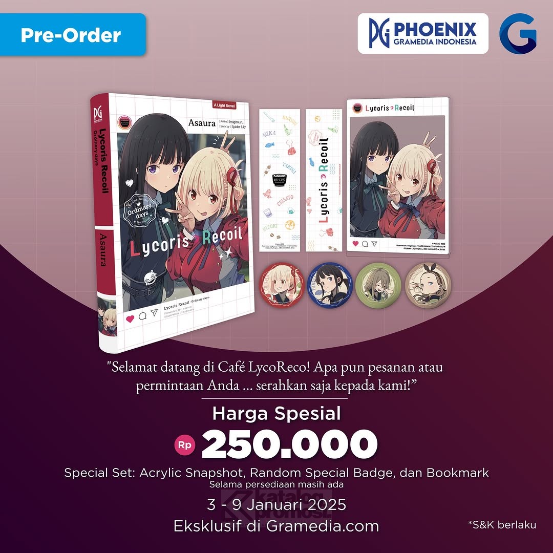 Pre Order Light Novel Lycoris Recoil di Gramedia.com Harga Spesial 