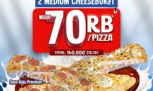 Promo DOMINOS PIZZA PAPI DUO - Beli 2 Medium Papi Duo Cheeseburst cuma 140K