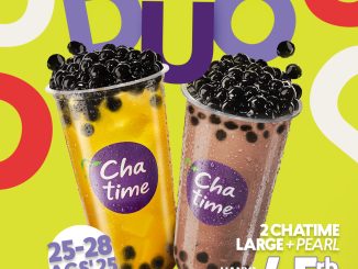 Promo Chatime Joy Bundling 2 Large Rp45.000 berlaku 25–28 Agustus 2025 dengan pilihan minuman dan topping pearl