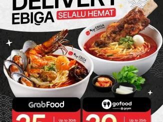 Promo Ebiga delivery GrabFood 25% & GoFood 20% berlaku Agustus 2025