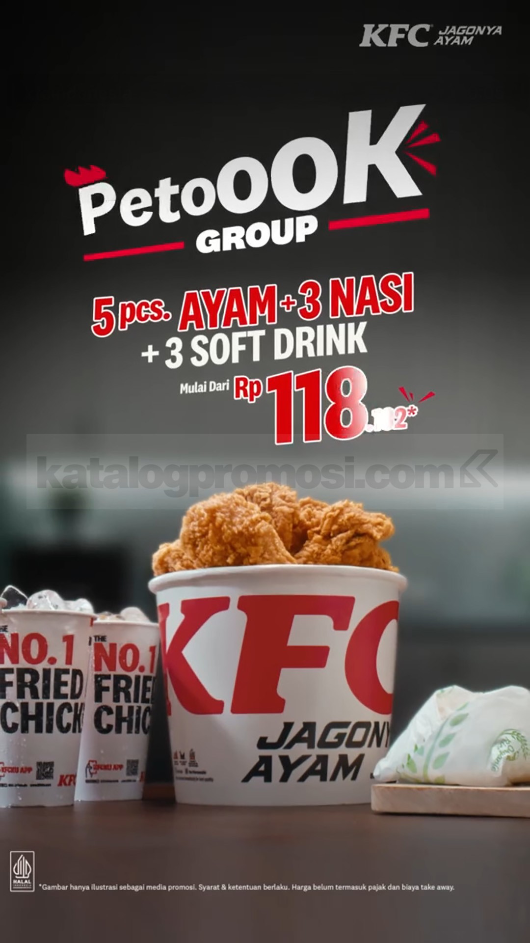 Promo KFC PetooOK Group mulai Rp.118 ribuan Promo KFC PetooOK Group mulai Rp118 ribuan berisi 5 ayam, 3 nasi, dan 3 soft drink.
