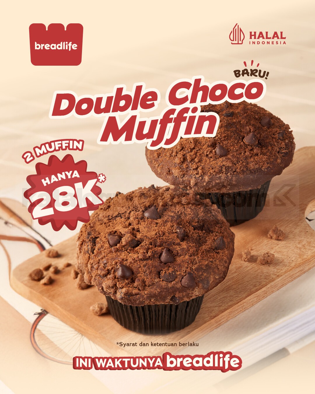 Promo BreadLife Double Choco Muffin mulai Rp18.000 Promo BreadLife Double Choco Muffin mulai Rp18.000 muffin cokelat terbaru dengan topping crumble