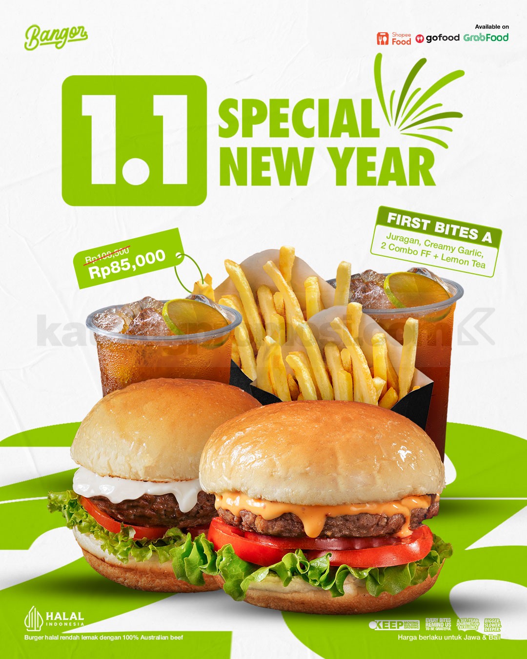 Promo BURGER BANGOR 1.1 Special New Year mulai Rp. 85.000 Promo BURGER BANGOR 1.1 Special New Year mulai Rp. 85.000 1