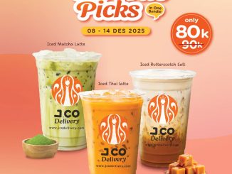 Promo JCO Your Favorite Picks Bundle 3 Drinks Rp. 80.000 berlaku 08–14 Desember 2025 khusus pembelian via aplikasi dan website.