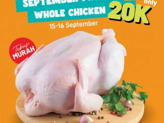 Promo SUPERHIRO tebus murah whole chicken Rp20 ribu periode 15–16 September 2025 pukul 10.00–13.00 WIB dengan belanja Rp300 ribu fresh butcher