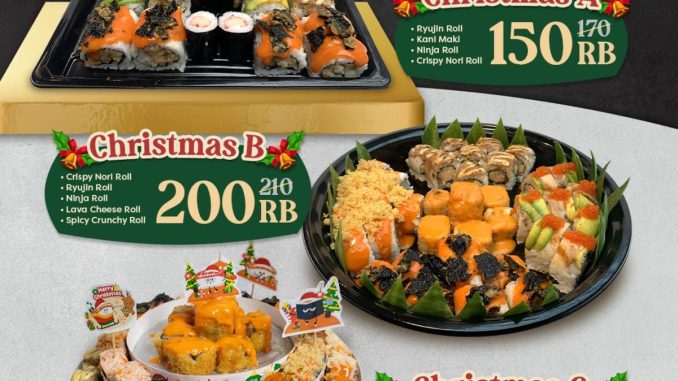 Promo Suteki Sushi Christmas Hampers mulai Rp. 150 ribu berisi pilihan paket sushi premium untuk hadiah Natal