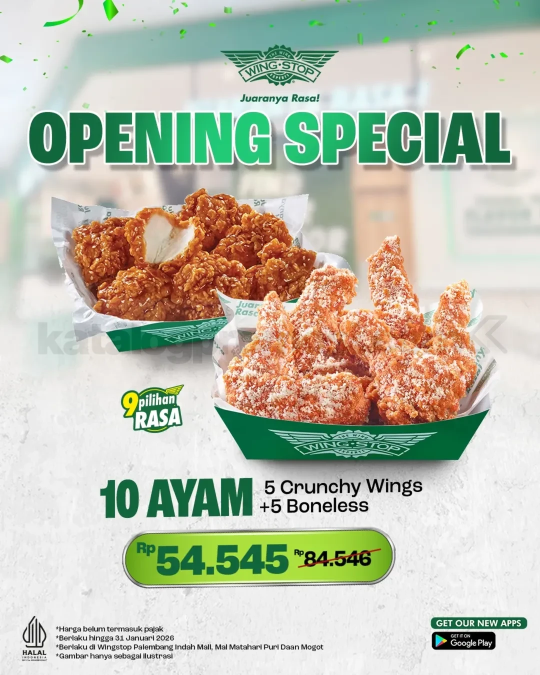 Promo Wingstop Mall Matahari Puri 10 pcs ayam Rp. 54.545 Promo Wingstop Mall Matahari Puri 10 pcs ayam Rp. 54.545 opening 31 Desember 2025