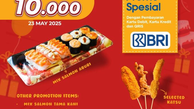 Promo Shigeru Anniversary Sushi Rp10.000 & Beli 1 Gratis 1 Katsu