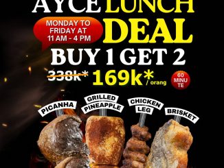 Promo Tucanos All You Can Eat Lunch Deal Buy 1 Get 2 mulai Rp. 169 ribu berlaku Senin–Jumat 11.00–16.00 di Senayan City, SMS Serpong & Galaxy Mall Surabaya.