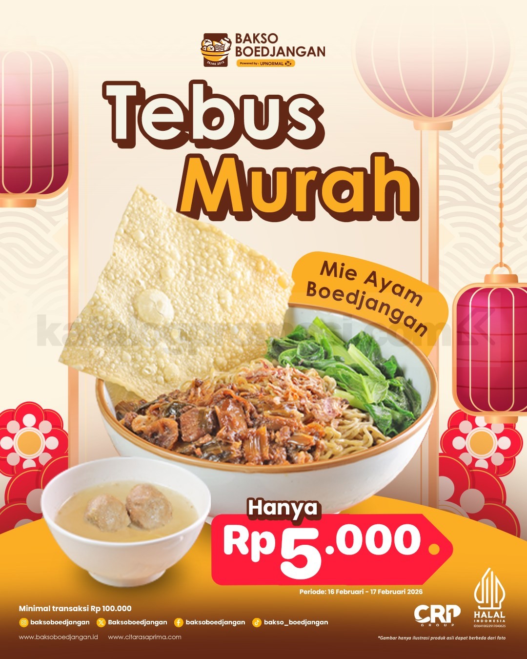 Promo Bakso Boedjangan Imlek Mie Ayam Rp. 5.000 Promo Bakso Boedjangan Imlek Mie Ayam Rp. 5.000 tebus murah dengan minimal transaksi