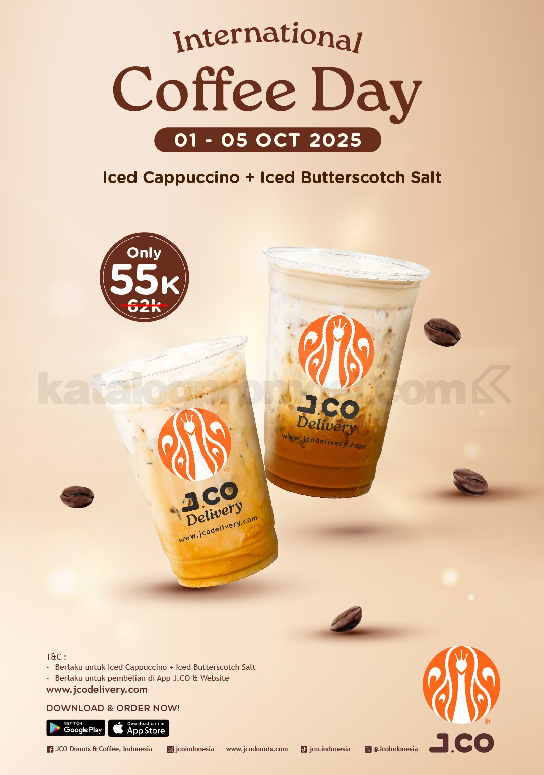 Promo J.CO International Coffee Day 2 Minuman Rp 55.000 Promo J.CO International Coffee Day 2 minuman Rp 55.000 berlaku 1–5 Oktober 2025 via aplikasi J.CO dan website