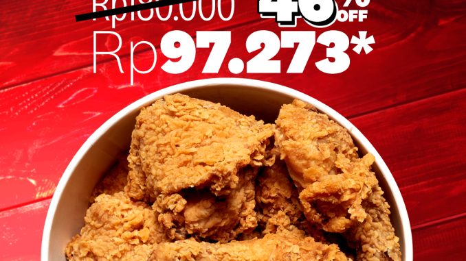 Promo KFC 46th Anniversary diskon 46% bucket 9 pcs chicken Rp. 97.273 berlaku 18–19 Oktober 2025