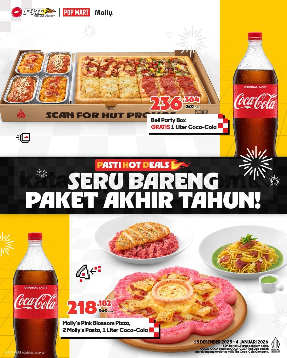 Promo PHD Paket Akhir Tahun Pasti Hot Deals GRATIS Coca Cola Promo PHD Paket Akhir Tahun Pasti Hot Deals dengan pilihan Party Box dan Molly’s Pizza