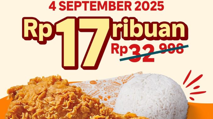 Promo Popeyes Harpelnas 1pc Crispy Chicken + Rice Rp17 ribuan berlaku 4 September 2025 di outlet tertentu