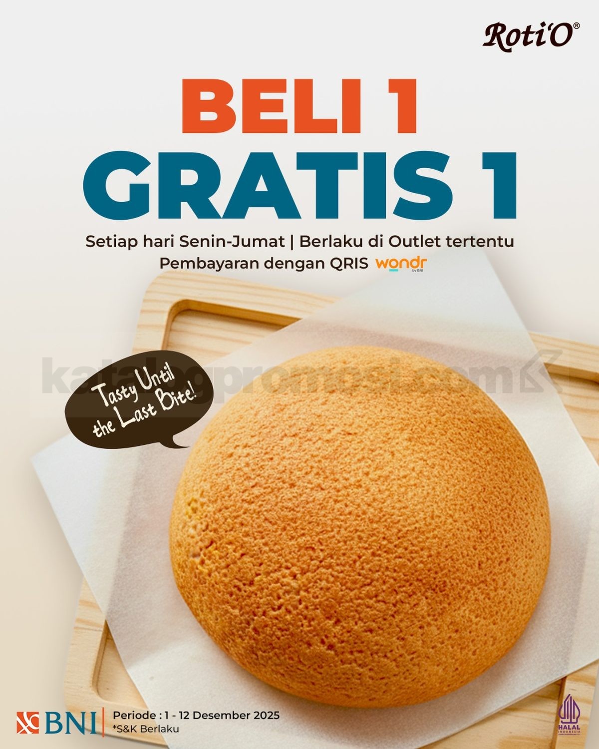 Promo Roti’O Beli 1 Gratis 1 pakai QRIS Wondr by BNI Promo Roti’O Beli 1 Gratis 1 pakai QRIS Wondr by BNI berlaku 1–12 Desember 2025 di 113 outlet