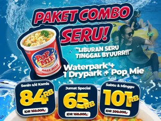 Promo Transera Waterpark Paket Combo Seru Popmie mulai 65 ribu berlaku 1–19 Desember 2025 dengan pilihan paket waterpark dan drypark.