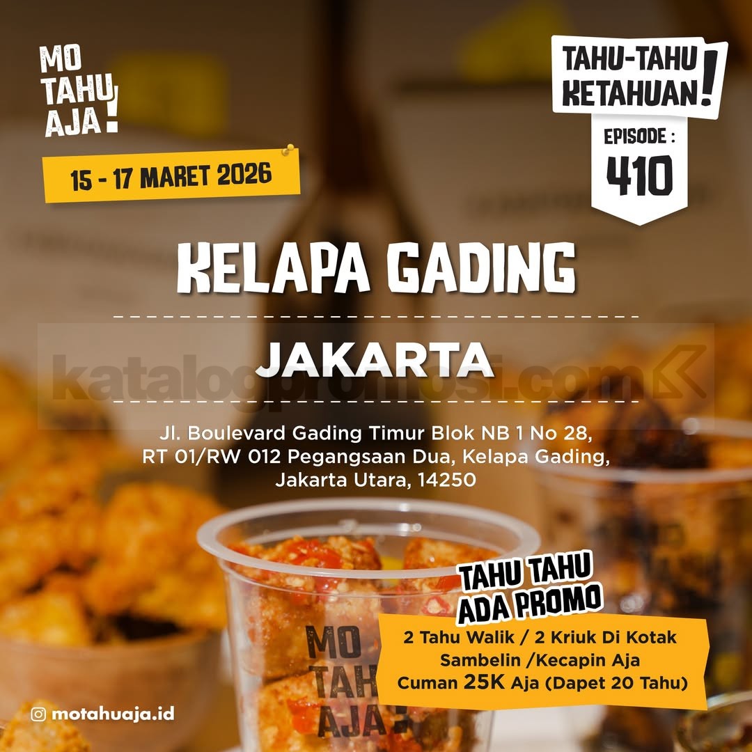 Promo Mo Tahu Aja Kelapa Gading 2 Box Tahu Kriuk Walik Rp. 25.000 Promo Mo Tahu Aja Kelapa Gading 2 box tahu kriuk dan tahu walik Rp. 25.000