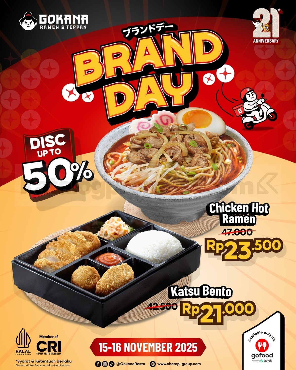 Promo Gokana Brand Day Ramen dan Bento Diskon 50% Promo Gokana Brand Day Ramen dan Bento Diskon 50% melalui GoFood untuk menu Chicken Hot Ramen dan Katsu Bento