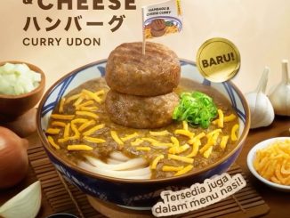 Promo MARUGAME UDON Hambagu and Cheese Curry Udon mulai Rp. 72 ribu, menu premium double hambagu dan kuah kari keju.
